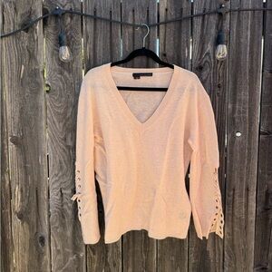 360 Cashmere Light Pink Lace-Up Long Sleeve V Neck Sweater small new without tag